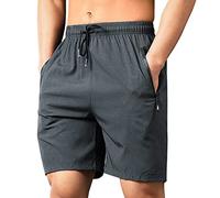 Short de sport court en coton pour homme - Avec poches - Fermeture éclair - Élastique - Réglable - Cordon de serrage - Avec poches - Large short d'extérieur - Imprimé - Short urbain, gris, XL