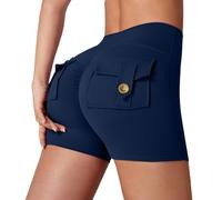 Short de sport court pour femme avec poche pour téléphone portable | Short de yoga pour femme | Taille haute opaque | Séchage rapide élastique Legging de gym sexy | Culotte gainante, marron, L