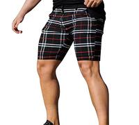 Short de sport court pour homme - Léger - Pantalon d'été à carreaux - Avec bouton vers le bas - Short de sport confortable - Élégant - Short de travail aéré - Short de loisirs - Pour l'entraînement