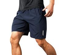 Short de sport d'été pour homme - Séchage rapide - Réfléchissant - Cordon de serrage - Poches zippées - Respirant - Léger - Taille élastique - Taille élastique - Pour course à pied, jogging