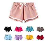 Short de sport en coton pour fille - Taille élastique - Short de jogging d'été avec cordon de serrage - Pour basket-ball, football, sport, respirant, doux et confortable, Noir , 13-14 ans