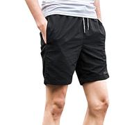 Short de sport en coton pour homme - Short d'été cargo stretch - Bermuda - Short de bain - Pantalon de loisirs d'extérieur avec poches - Pour la course à pied, le sport - Simple et confortable, Noir ,