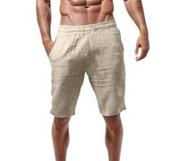 Short de sport en lin pour homme avec poches zippées et doublure intérieure légère pour la marche, la randonnée et le tennis, noir, pour les vacances, la plage, le travail, le sport, kaki, XXX-Large