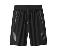 Short de sport en soie glacée pour hommes, short léger, pantalon court respirant, poche avec fermeture éclair, pantalon de sport, taille élastique, cordon de serrage, Pantalon Cargo Vintage Pour Homme