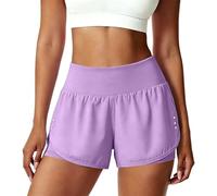 Short de Sport Femme 2 en 1 avec Poche Taille Haute Bermuda Course à Pied Running Séchage Rapide Jogging Yoga Entraînement Fitness Cyclisme Tenue Respirante Doublure Confortable Léger