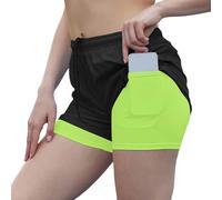 Short de Sport Femme à Double Couche Coupe Fluide avec Intérieur Fixe Léger pour Course et Entraînement (Light Green-1, S)