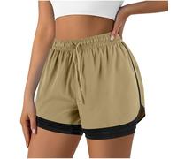 Short de Sport Femme Été Jogging Fitness Pantalon Court De Sport Femmes Bloc de Couleur Short Yoga Taille Élastique Bermuda Femme Décontracté Vacances Plage avec Doublure