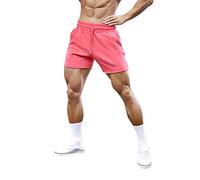 Short de sport léger en coton pour homme - Taille élastique avec poches - Short de sport - Short de plage - Short de basket-ball - Léger et respirant, rose, M