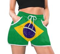 Short de sport pour femme avec poches, motif drapeau du Brésil, short de sport confortable, short de plage, gym, yoga, course à pied, décontracté, couleur, L