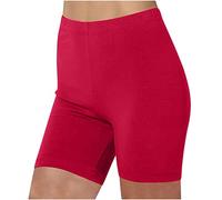 Short de sport pour femme - Taille haute - Contrôle du ventre - Legging d'été extensible - Coupe ajustée - Uni - Non transparent - Pantalon de yoga court, 3-Rouge, M