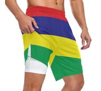 Short de sport pour homme, coupe athlétique, évacuation de l'humidité, design multi-poches pour la gym et l'entraînement, Drapeau original de l'île Maurice isolé, Taille M