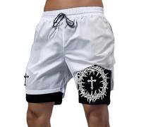 Short de sport pour homme - Short d'entraînement 2 en 1 - Impression 3D - Shorts de course à séchage rapide - Poches basiques - Shorts de compression respirant - Pantalon de sport
