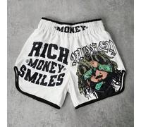 Short de sport style urbain pour hommes Manfinity Streetrush, inspiré d'INS, avec un portrait créatif "Argent et prospérité" de style hip-hop rock en gros plan, avec des impressions de lettres surdime