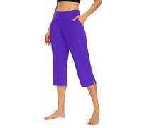 Short de sport taille haute à ourlet fendu pour femme, pantalon court élastique pour yoga, pilates et usage quotidien avec fentes latérales et taille à enfiler, violet, L