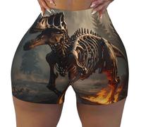 Short de sport tendance pour femme - Motif dinosaure - Doux et extensible - Convient pour le yoga, le Pilates et le style urbain, Noir , S