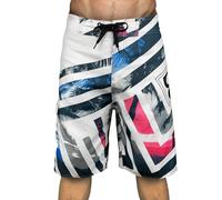 Short de surf long pour homme - Bermuda au genou - Séchage rapide - Avec doublure en maille - Maillot de bain long - Maillot de bain pour piscine et plage, Blanc, XL