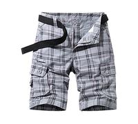 Short de travail cargo en coton respirant léger taille élastique pour homme Motif écossais, gris, 42-44