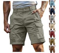 Short de Travail Homme Cargo en Coton, Bermuda Homme Multi-Poches Fonctionnelles Résistant Anti-Usure Ergonomique Respirant, pour Chantier BTP Artisanat Activités Plein Air Été Chaud Confort