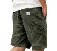 Short De Travail Homme Velours côtelé Vintage Shorts Homme Été Multi-Poches Ceinture Couleur Pure Bermuda Militaire Respirante Casual Mode Slim Fit Léger Et Mince Confortable Pantaloncourt