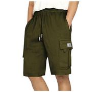 Short de travail pour homme - Cinq longueurs - Taille extensible - Ourlet renforcé - Pantalon cargo décontracté avec poche, vert militaire, S