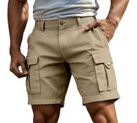 Short de Travail pour Homme Motif Gaufré Short Décontracté Vintage Taille Elastique Comfortable et Extensible Pantalon Court de Jogging pour Loisirs Quotidiens Sport avec Poches