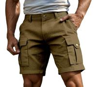 Short de Travail pour Homme Motif Gaufré Short Décontracté Vintage Taille Elastique Comfortable et Extensible Pantalon Court de Jogging pour Loisirs Quotidiens Sport avec Poches
