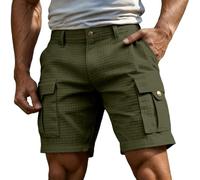 Short de Travail pour Homme Motif Gaufré Short Décontracté Vintage Taille Elastique Comfortable et Extensible Pantalon Court de Jogging pour Loisirs Quotidiens Sport avec Poches
