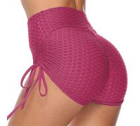 Short de yoga pour femme avec poche froncée pour soulever les fesses, entraînement, course à pied, short en jean mignon pour femme, rose vif, L