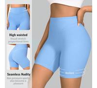 Short de yoga sans couture taille haute pour femmes, stretch 4 sens, levage des fesses, léger et ajusté, absorbant l'humidité, contrôle du ventre, respirant, séchage rapide L,M,S,XL,XXLUnicolorePolyam