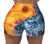 Short de yoga taille haute Yin Yang avec imprimé eau de feu pour femme, taille élastique, court, course à pied, gym, entraînement et tenue quotidienne à la maison, Noir , XL