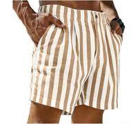 Short décontracté à imprimé rayé pour homme - Coupe ample - En polyester - Léger - Séchage rapide - Confortable - Pour les vacances, les voyages, les vacances - Pour homme - Rose vin rouge (S Jaune