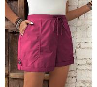Short décontracté polyvalent et pratique pour femmes grandes tailles, de couleur unie, avec cordon de serrage à la taille et poches 0XL,1XL,2XL,3XL,4XLUnicoloreTissu tissé