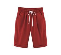 Short décontracté pour fille - Longueur genou - Taille haute - Short d'été confortable avec cordon de serrage - Vêtements pour filles 146 152, rouge, 5-6 ans