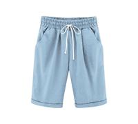 Short décontracté pour fille - Longueur genou - Taille haute - Short d'été confortable avec cordon de serrage - Vêtements pour filles 146 152, bleu clair, 7-8 ans