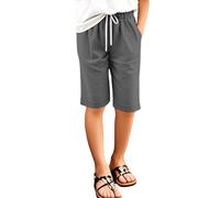 Short décontracté pour Filles avec Poches élastique léger et Ample Parfait pour Les Jeux extérieurs Confortable Respirant Doux Extensible Pantalon Cinq Points Tout-Petits (Grey, 11-12 Years)