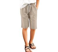 Short décontracté pour Filles avec Poches élastique léger et Ample Parfait pour Les Jeux extérieurs Confortable Respirant Doux Extensible Pantalon Cinq Points Tout-Petits (Khaki, 3-4 Years)