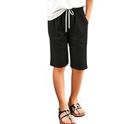 Short décontracté pour Filles avec Poches élastique léger et Ample Parfait pour Les Jeux extérieurs Confortable Respirant Doux Extensible Pantalon Cinq Points Tout-Petits (Black, 11-12 Years)