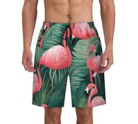 Short décontracté pour homme avec imprimé flamant rose et plantes succulentes, léger et pratique, pour la plage, les activités de plein air, la marche, la course à pied, Noir , XXL