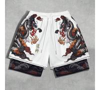 Short décontracté pour homme avec imprimé graphique de dragon chinois, taille à cordon de serrage et poches L,M,S,XL,XXLgraphique,PlantesTissu tricoté