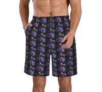 Short décontracté pour Homme, Motif Bouquet de Lavande, Entrejambe élastique, Taille élastiquée avec Cordon de Serrage, léger, séchage Rapide, idéal pour la Plage en été.
