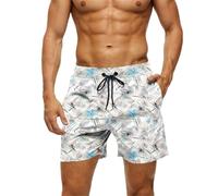 Short décontracté pour homme, short de bain avec poche et cordon de serrage, bermudes de mer avec imprimé floral, mode respirant chaussettes de plage pour vacances piscine et fêtes, bleu ciel, 3XL