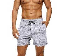 Short décontracté pour homme, short de bain avec poche et cordon de serrage, bermudes de mer avec imprimé floral, mode respirant chaussettes de plage pour vacances piscine et fêtes, gris, 3XL