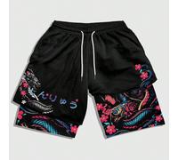 Short décontracté pour hommes 2 en 1 avec imprimé et cordon de serrage L,M,S,XL,XXLgraphique,PlantesTissu tricoté