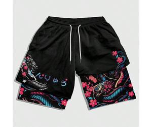 Short décontracté pour hommes 2 en 1 avec imprimé et cordon de serrage L,M,S,XL,XXLgraphique,PlantesTissu tricoté