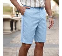 Short décontracté pour hommes avec poches en biais, short en lin ample jusqu'aux genoux, couleur unie légère et fraîche pour l'été. Short de base pour hommes en bleu clair. Short d'été pour hommes, sh