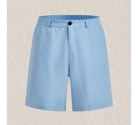 Short décontracté pour hommes avec poches en biais, short en lin ample jusqu'aux genoux, couleur unie légère et fraîche pour l'été. Short de base pour hommes en bleu clair, short d'été pour hommes, sh