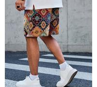 Short décontracté pour hommes, parfait pour les vacances au bord de , avec un motif géométrique coloré de style bohème INS. Short casual texturé jacquard à taille élastique. Idéal pour les escapades h