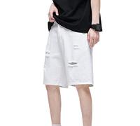 Short Denim pour Hommes Pantalon Blanc décontracté Trou fracas déchiré en lâché Le Genou Long Jean Court mâle (Couleur: d, Taille: Asie XXL)