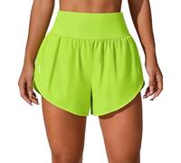 Short d'entraînement à ourlet pour femme - Taille haute - Double couche - Pour yoga, course à pied, gym, étirements et squats - Pantalon court d'entraînement actif - Doublure fluide - Taille haute
