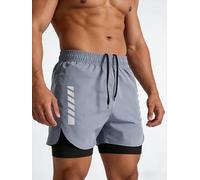 Short d'entraînement athlétique 2 en 1 pour homme, short de sport léger à séchage rapide pour la natation et le parc aquatique (gris)